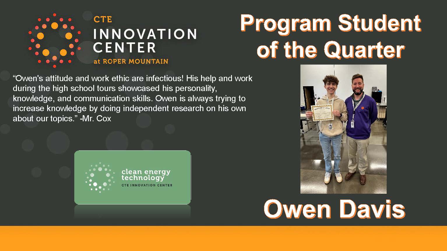 Owen Davis Program Student of the Quarter